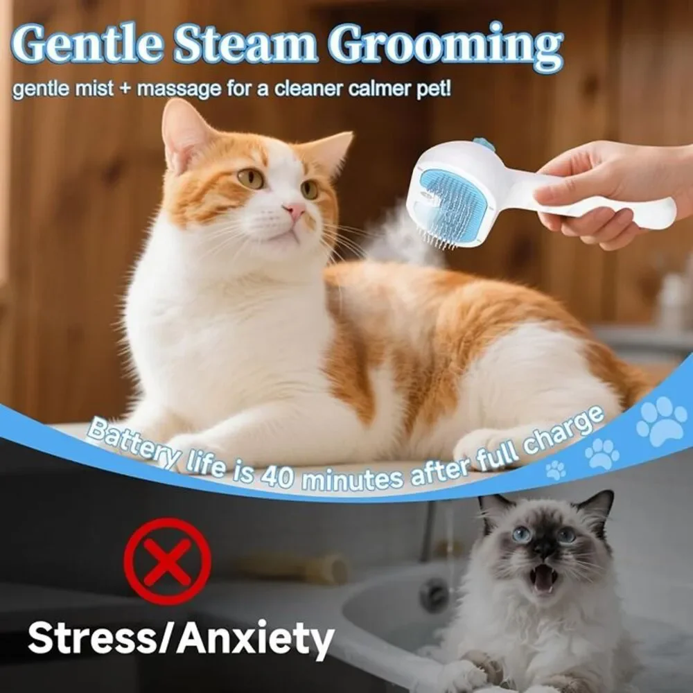 Pet Steam Brush for Dog & Cat - 3-in-1 Steam Grooming Brush